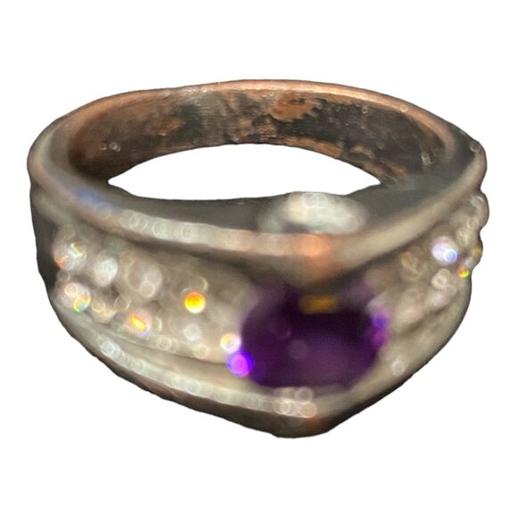 Ring Size 7 CZ Cubic Zirconia/Glass Not Sterling Silver Vintage Jewelry - Picture 8 of 10